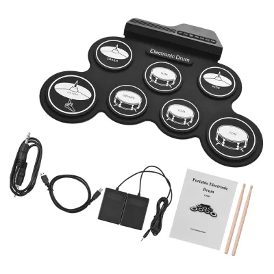 กลองชุด กลองไฟฟ้า กลองชุด 7 ชิ้น Electric Drum Pad Kit Digital Drum ทำจากซิลิโคนคุณภาพดี ขนาดบางพกพาได้ง่าย