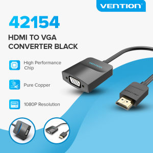 【Local Shipment】Vention 42154/42161 HDMI to VGA Adapter 1080P 60Hz HD Male to VGA Female Converter 0.15M Black With Audio And Power for Laptop Monitor Xbox PS4 TV Projector Video Audio Cable HDMI to VGA Converter
