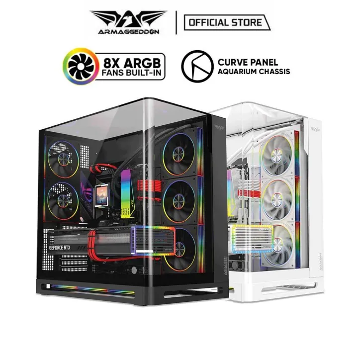 Armaggeddon Aquaron X Curve Ultra 8 Gaming Case ATX | Curved Panel | FREE 8 ARGB Fans