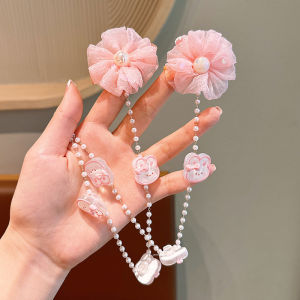 Childrens lace bow hair clip pearl braided hair chain little girl princess hair card girl flower ribbon headdress
