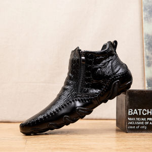 FECHENG จระเข้ผู้ชายรองเท้าหนัง ผู้ชายรองเท้าสั้นหนัง เครื่องดื่มซอฟต์แวลากีตาร่วมกัน หนังบริทิช หนังสมุดสำหรับชาย