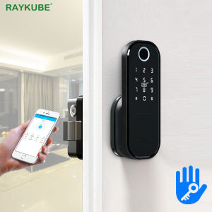 RAYKUBE Fingeprint Door Lock With Bluetooth TT Lock APP Password Smart Card 13.56mhz IC Work With Gateway Wifi Alexa T03