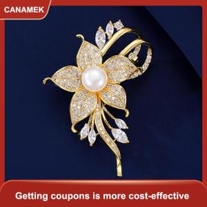【CANAMEK 】 Exquisite Flower Pearl Brooch Fashion Metal Lapel Pins For Women Girls Versatile Shiny Corsage Clothing Accessories Gifts