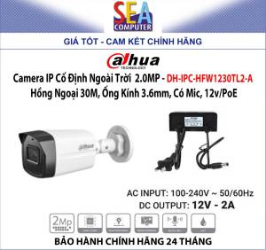 Camera IP Dahua Cố Định Ngoài Trời 2MP - Hồng Ngoại 30M 3.6mm Có Mic 12v/PoE-DH-IPC-HFW1230TL2-A
