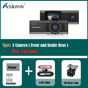 Asawin T5 Inside And Outside 3 Channels Dash Cam 3 Camera Car Monitoring Fhd 1080P+1080P+480P For Taxi Uber