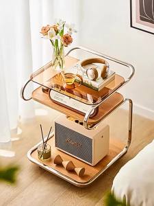 Home Side Table Small Cart with Wheels Living Room Sofa Coffee Table Corner Table Movable Dining Cart Storage Rack