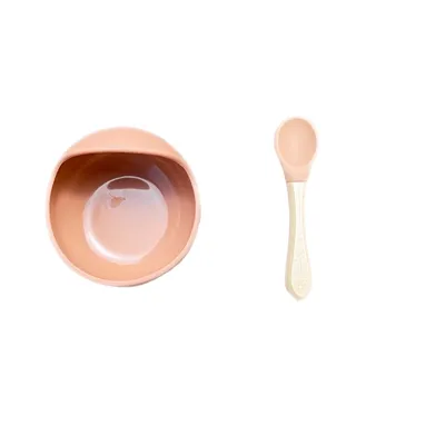 【COD】 Baby Feeding Curve Bowl Set with Spoon Assist Silicone Suction for Kids Toddler Learning Self Weaning Baby Feeding Set with Spoon Assist Silicone