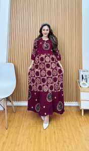 Dress Cap Malaman Susun Rempel Motif Bolak Balik Rayon Super Premium Jumbo LD 120cm PB 135cm Busui