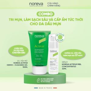 COMBO 2 món dành cho da dầu mụn: Làm sạch sâu & giảm mụn với Gel rửa mặt Noreva Actipur Dermo Cleansing 150ml & Serum Noreva Actipur Peel 30ml