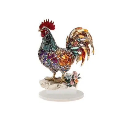 SKINJOY Acrylic Rooster Ornament Creative 2D Flat Animal Statue Ornament Decoration Colorful Miniatures Figurine Sculpture Cabinet