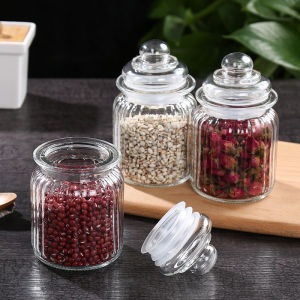 3Pcs Clear Glass Sealed Cans Food Storage Jar Spice Bottle Mini Storage Jar for Coffee Bean Tea Caddy
