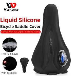 WEST BIKING Bicycle Saddle Cover Liquid Silicone Gels Saddle Cover With Tail Lights Breathable MTB Bike Seat Cushion Cover Mat Silica Gel Cycling Seat Accessories