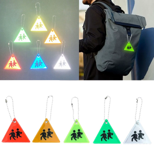 Schoolbag Keychain Triangle Sidewalk Tags Keychain Night Safety Reflector Pendant for Wheelchair Bicycle Running