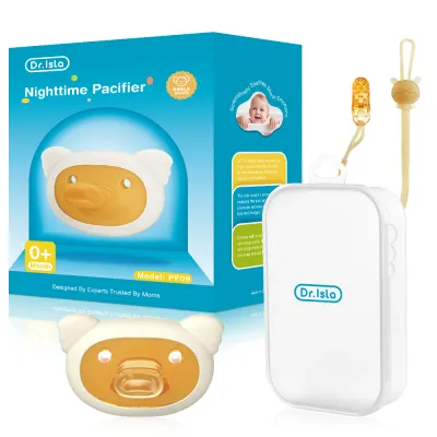 Dr. Isla PF09 Pacifier Newborn 0 to 6 Months Portable Baby Pacifier Set Anti-drop Chain Nipple Box Silicone Teether Infant Pacifier Cradle Case Holder Nano Brown Newborn Baby Pacifier Day and Night