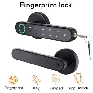 DMCI APPROVED Bluetooth Tuya Smart Door Knob Smart Lock Handle Smart Door Lock Main Door With Password Fingerprint Key App Smart Lock Electronic Door Lock Fingerprint Door Knob For Home Hotel Bedroom Fit Right & Left Door