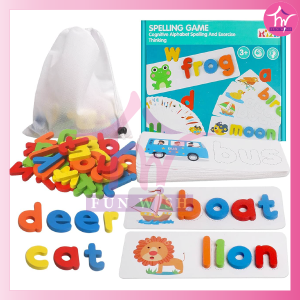Read Spelling Learning Toy Wooden Educational Developmental Toy Sight Words and Spelling Skills with 28 Double - Sided Cognitive Cards and 52 Letters Great Gift for 4 5 6 Years Girl Boy