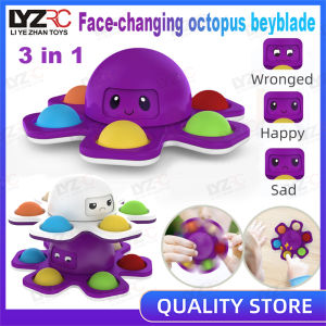 LYZRC 3IN1 Change Face Octopus Beyblade Pop It Fidget Toy Anti Stress Hand Fingertip Gyro Spinning Top Toys for Kids