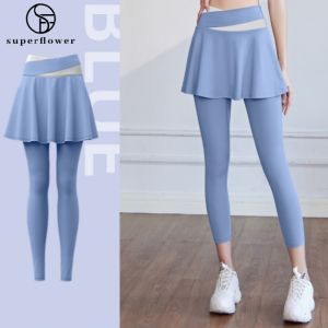 SUPERFLOWER Womens New High Waist 2 In 1 Piece Double Layers Fitness Exercise Running Training Yoga Sports Pants