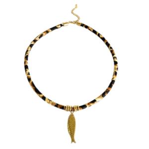 Thiết kế Độc Đáo Chuỗi vòng cổ thép không gỉ với in da báo và tông vàng quyến rũ cho thời trang về phía trước cá nhân