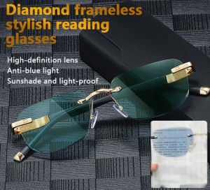 Stylish Diamond Rimless Sunshade Reading Glasses for Elderly
