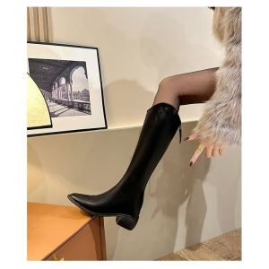 2025 New Fashion Korea style Thick Heels  cowboy Pointed-Toe Knee High Boots for Women