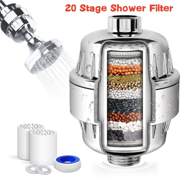 SimPure 20-Stage Shower Head Filter - Removes Chlorine & Heavy Metals - Chrome Finish - Wall Mount