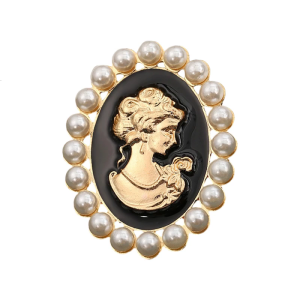Victorian Cameo Brooch Pin With Rhinestones And Pearls Accent For Women Elegant Vintage Gift For Ladies