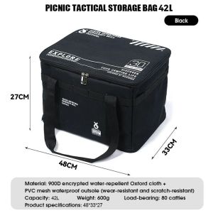 42L Foldable Camping Storage Bag Waterproof 600D Fabric Professional Compartments for Outdoor Use
