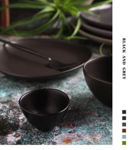 Nordic Tableware Japanese Ceramic Set Wind Black/Grey Western Steak Plate Triangle Bowl Ramen Bowl Simple Stoneware Dinner Plate