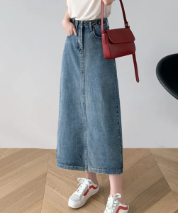 COCOEPPS Chân Váy Chữ A Dài Vừa Phải Mới Mùa Hè Chân Váy Denim Xẻ Tà Dáng Rộng Cạp Cao GG