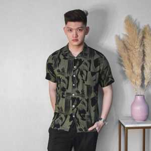 Kemeja Pria Abstrak Vintage Casual Lengan Pendek Retro Bahan Rayon Viscose Import Adem Kemeja Hawaii Murah Berkualitas