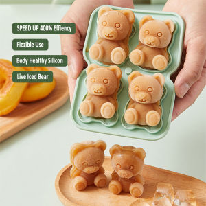 Bear Ice Molds Ice Cube Trays 3D DIY Cartoon Drink Ice Coffee Juice Cocktail Bear Silicone Molds Summer Kitchen Tools Green、