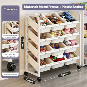 Kids Bookshelf & Toy Organizer Floor Standing with Shelves Baskets & Bins Wheels and Storage Bins Multi Layer Children Bookcase Organizer Display Book Shelf
