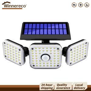 112 LED Solar Motion Lights Outdoor Flood Light with 3 Heads for Garden Yard Garage 6000-6500K White Brightness