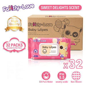 Wet Wipes for Baby 80 Sheets x 32 Packs Sweet Delights Scent Baby Wipes with Lid 2560 Sheets Total | Family-Love