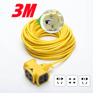 Kabel Ekstensi Explosion-Proof 2-Core Plug 1.5mm Warna Kuning dengan Soket Multifungsi 10/20/30M untuk Bengkel Kendaraan Listrik
