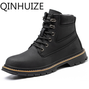 QINHUIZE New safety boots mens microfiber leather Martin boots high-top steel-toed shoes anti-smashing and anti-piercing work safety shoes