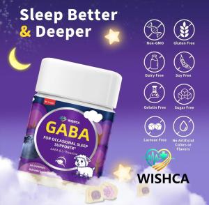 WISHCA GABA Gummies | Blueberry Flavor 60 Count | Sleep Support Soothe Mind Relief Stress Calmness
