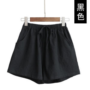 Women Linen Cotton Casual Shorts Elastic Waist Drawstring Loose Wide Leg Summer Home Outdoor Short Pants