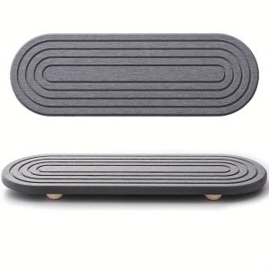 1pc Oval Carved Diatom Mud Absorbent Stone Table Mat Beautiful And SimpleSuitable for Bathroom CountertopsKitchen Countertops