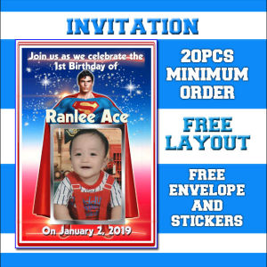 SUPER-MAN Invitation (FreeLayout) 3r size party birthday christening baptism baby kids boys