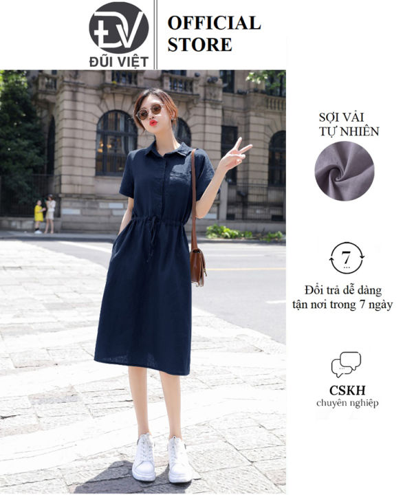 Mua Váy sơ mi nữ dáng dài Đũi Việt thắt eo form suông vintage DV37 - L tại  ĐŨI VIỆT Official | Tiki