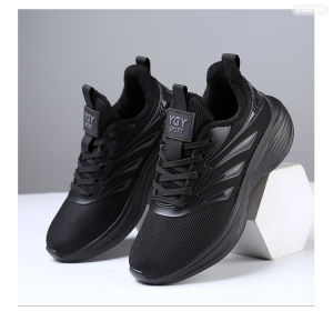 YGY-บุขนกำมะหยี่ สีดำ รองเท้าผ้าใบเพื่อสุขภาพ Air Cushion แพลตฟอร์ม ใส่เดิน ใส่วิ่ง ใส่ออกกำลังกาย พื้นสูง 3.5 ซม. ไซส์ 36-42