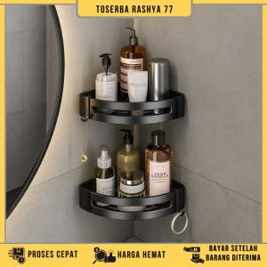 COD Loovelydu Rak sudut Kamar Mandi stainless anti karat Tempel dinding serbaguna tanpa paku Terbaru / Tempat Sabun yang Bagus Komplet Modern Mewah Bathroom Corner Shelf Aluminium