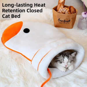 T6JOB1 Windproof Goose Shaped Pet Nest Semi-Enclosed Plush Warm Cat Sleeping Bag Cat Cave House Soft Pet Sofa Bed Winter