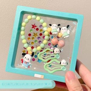 TUmama Bộ trang sức trẻ em hoạt hình dễ thương với vòng đeo tay kẹp tóc hoa tai và nhãn dán cho bé gái
