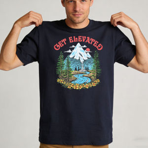 [Local Stock] HBESTY  GET ELEVATED Crew Neck Men Summer Cotton Tee Old School Mountain Wilderness Graphic Camping Adventure Holiday Apparel