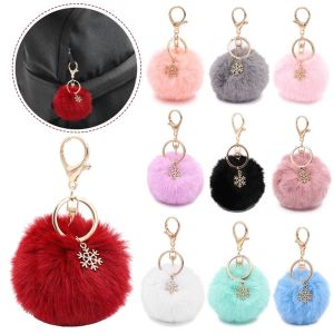BLISSFUL Fluffy Fur Ball Key Chain Bag Charm Snowflake Pompom Pendant Schoolbags 21 Color Plush Ball Keyring Women Girls