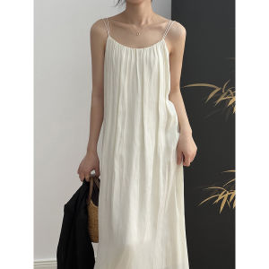 DNDN Korean Style Simple Draping Sling Dress 2024 Spring and Summer New Tall Temperament Slimming Pleated Long Skirt ㏇L0514