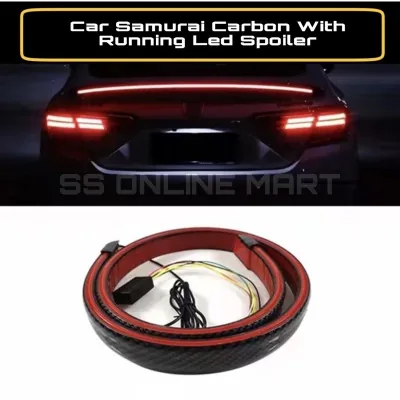 New 120cm Universal Spoiler SAMURAI Ducktail Carbon With Flash Led Light Strip Rubber Protector Bonnet Car Accessories